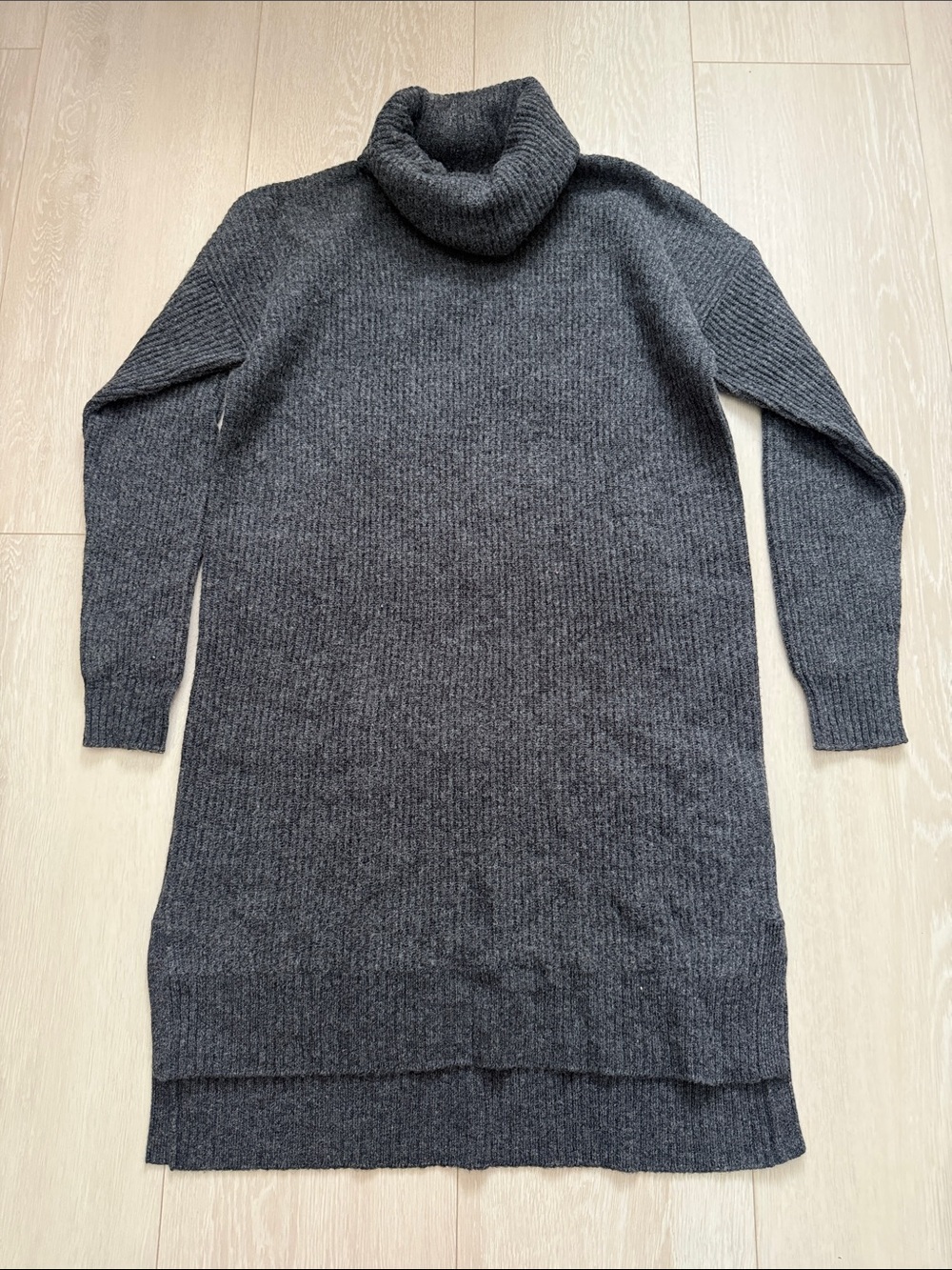 Madewell Dark Merino Wool Charcoal Ribbed Turtleneck Sweater Dress - Picture 3 of 9
